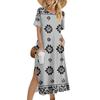 Ladies' Fashionable Summer Retro Color Block Patchwork Printed Dress, Casual Beach Dress, Slender Vacation Dress