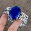 Burmise Sapphire Gemstone 925 Sterling Silver Cuff Bangle Adjustable KKG-220