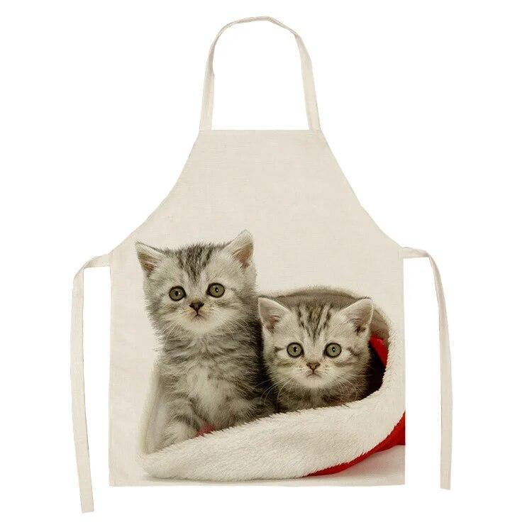 Simple Red Hat Cat and Dog Pattern Women's Kitchen Apron Linen Clean New Year 2022 New Apron
