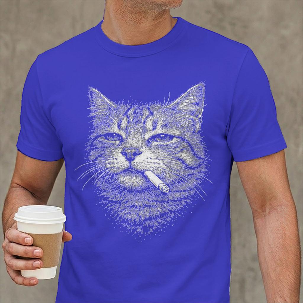 Cat Smoking Cigarette Funny Meme Tshirts Unisex Unique Cotton Tee Shirt Crewneck Short Sleeve T Shirts Summer Clothing