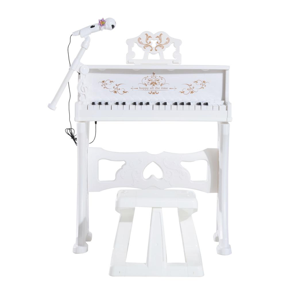 37 Keys Kids Piano Mini Electronic Keyboard Light Kids Musical Instrument Educational Game Children Grand Piano Toy Set w/Stool & Microphone & Music