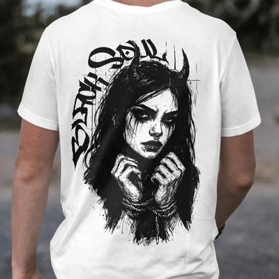 Demon Girl Blackwork Tattoo Inspired Black Soul T Shirt Dark Streetwear Vintage Soft Unisex Stylish Comfortable
