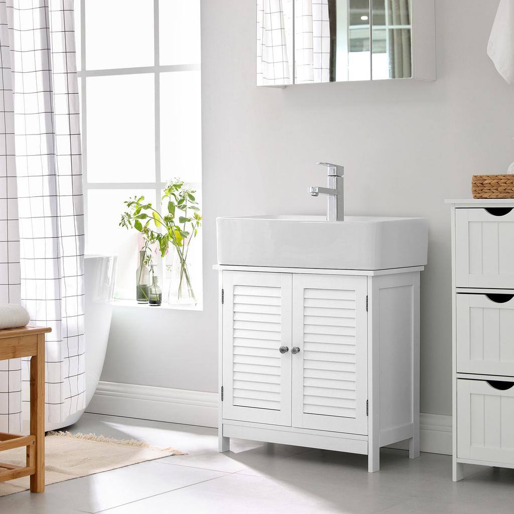 VASAGLE Bathroom Under Sink Cabinet, Floor Cabinet Double Door, 60 X 30 X 60 Cm, Storage Unit, Cupboard with 2 Louvered Doors, Adjustable Shelf