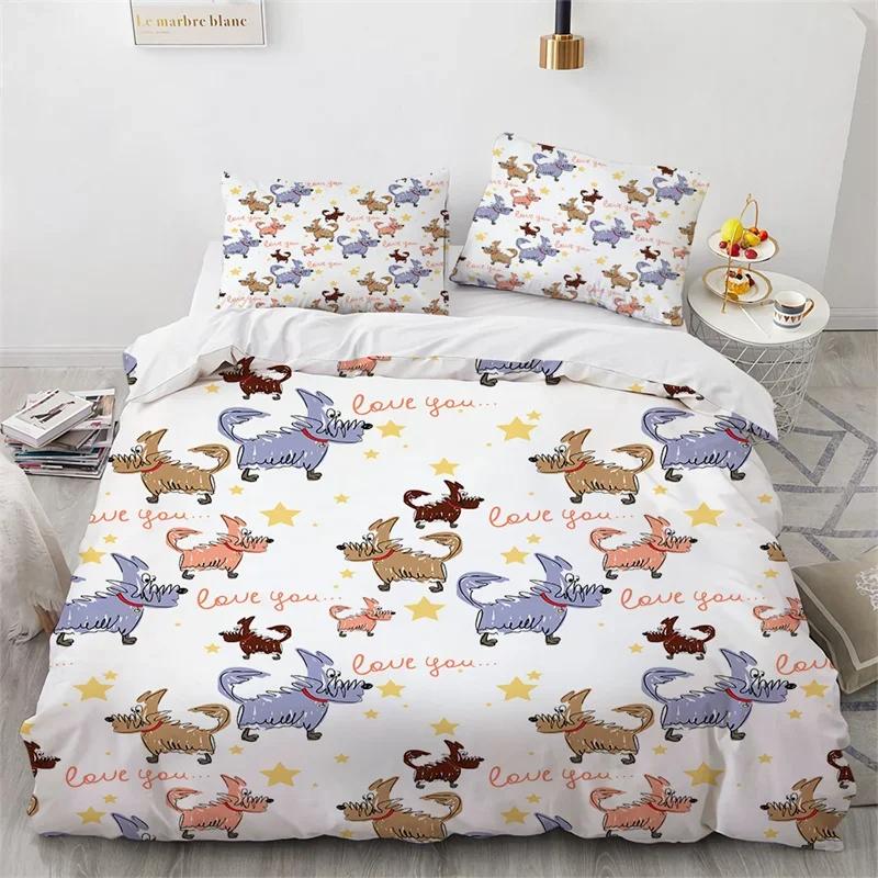 

Cute Cartoon Dog Duvet Cover Pet Puppy Dogs Bedding Set Twin Full For Kids Girls Kawaii Room Decor Microfiber Comforter Cover EU Single(135x200cm)