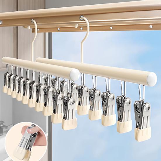 Sušák na prádlo s 10 nastavitelnými klipy Kovová konstrukce Věšáky na kalhoty Legíny Šály Tyč do skříně Závěsný organizér