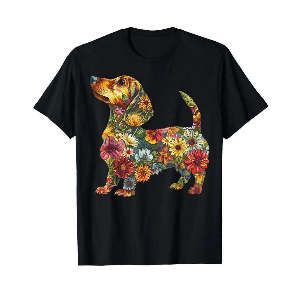 Floral Dachshund Cute Pet Dog Animal Lover Doxie Mama Unisex T Shirt Vintage Streetwear Comfortable Designer Clothes