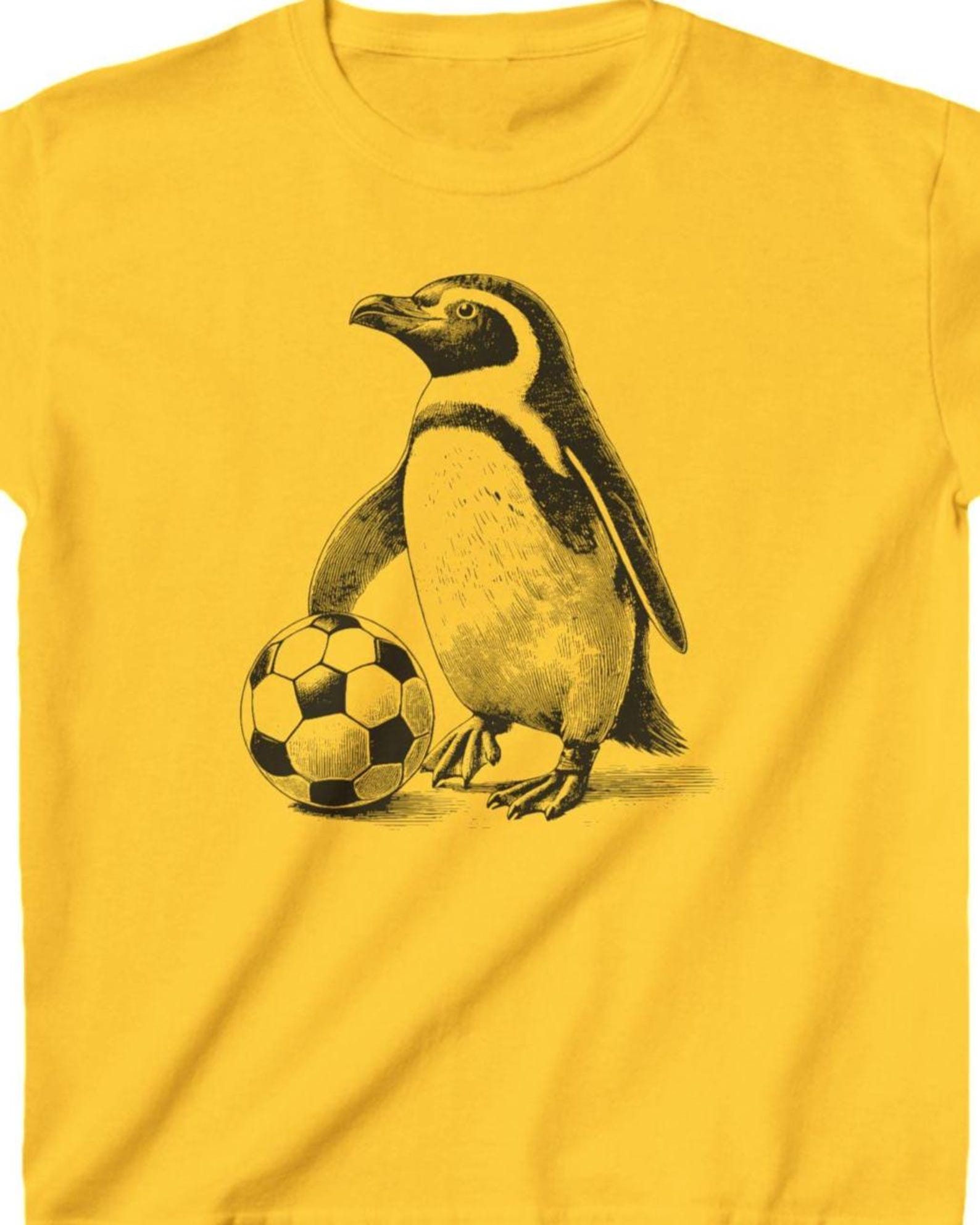 Penguin Soccer Kids Tee: Vintage Engraved Print, Sports Theme 3XL