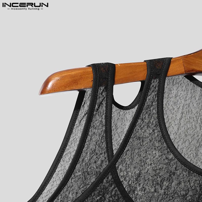 INCERUN Maiouri de petrecere transparente din plasă cu aspect de două piese false fără mâneci pentru bărbați