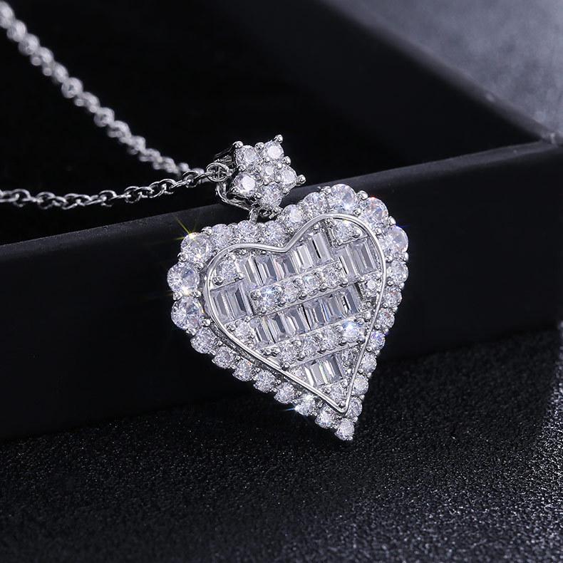 Ladder Love Shape Full Zircon Necklace T Square Zircon Sugar Heart Splicing Group Setting, Engagement Collarbone Necklace