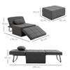 4-in-1 Single Armchair Convertible Chair Bed Pouf Reclining Backrest 5 Levels Folding Footrest, Load 200 Kg, Metal Frame and Linen Fabric Gray