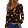 Women's Casual Long Sleeve T-Shirt with Halloween Print V-Neck Button for Parties