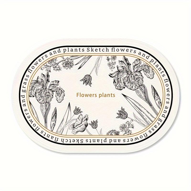 

Floral Elliptical Placemats, PU Leather Sketch Flowers Pattern Table Mats, Waterproof Heat-Resistant Non-Slip Wipeable Dining 1pcs 45x30CM