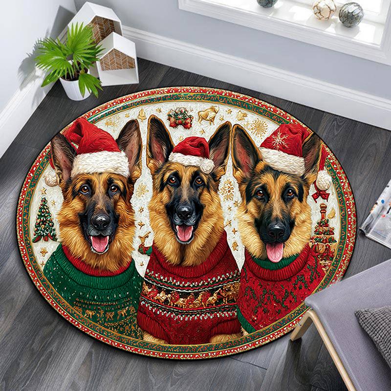 German Shepherds Round Area Rug,Carpet Rug for Living Room Bedroom Sofa Playroom Decor,Non-slip Floor Mat