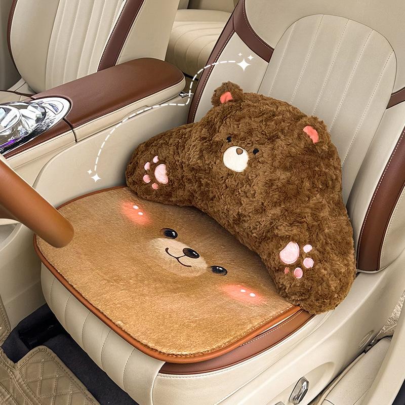 Cartoon Furry Cute Bear Plush Car Seat Covers Mat Universal Car Seat Cushion Car Pillow Auto Interior Accessories Seat Supports