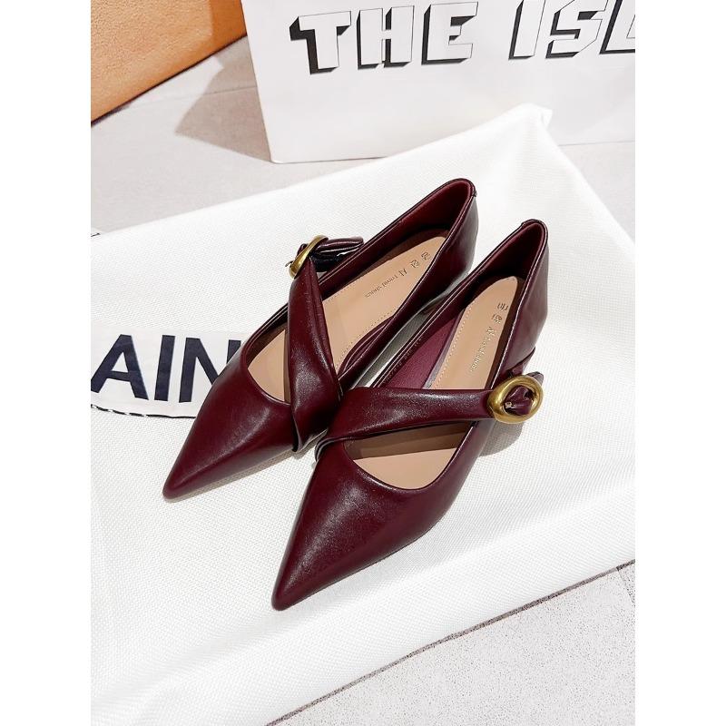 Fashion New Style Popular Spring Vintage Women Pointed Toe Mary Jane Shoes Fashion Shallow Thick Heel Wedding Party Shoes Zapatos Mujer