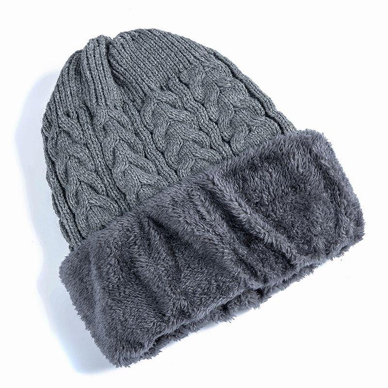 Unisex High Hat Quality Winter Add Fur Lined Cap Stylish Wool Beanie Hat For Men Women Warm Thick Outdoor Knitted Hat