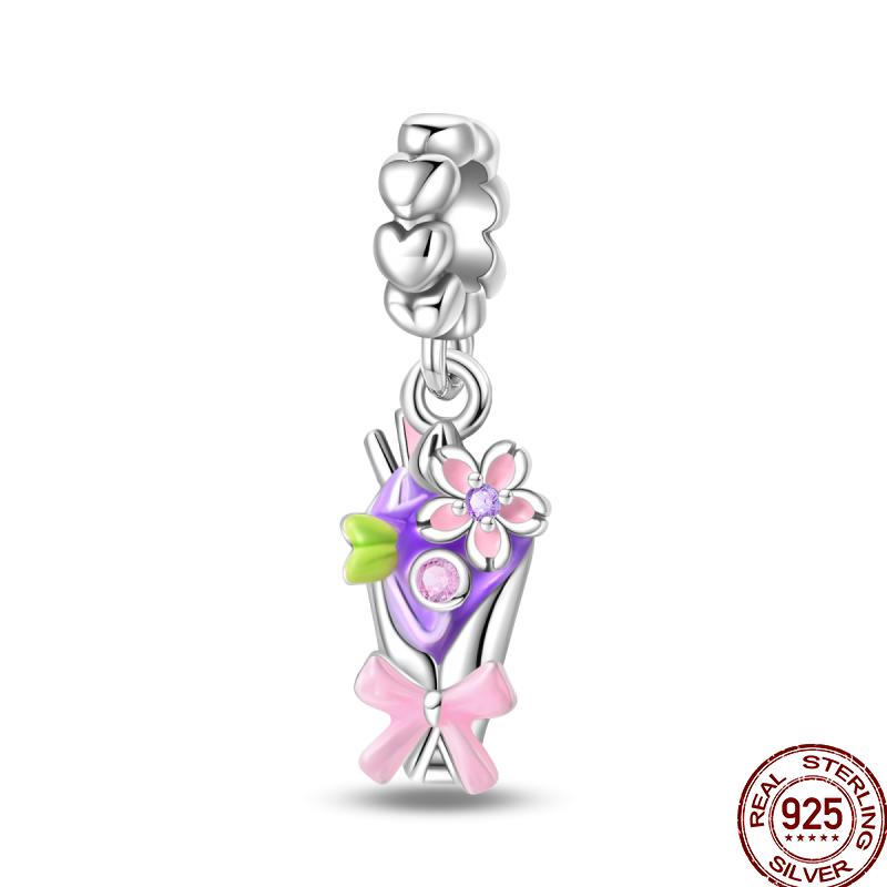 Copper Spring Flowers Butterfly Pink Moon Temperament Charm Beaded Beads Suitable For Pan Original Bracelet