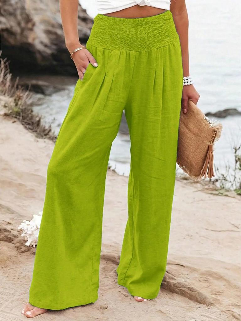 European & American High-Waisted Loose Summer Casual Wide-Leg Trousers for Women - Cotton Linen