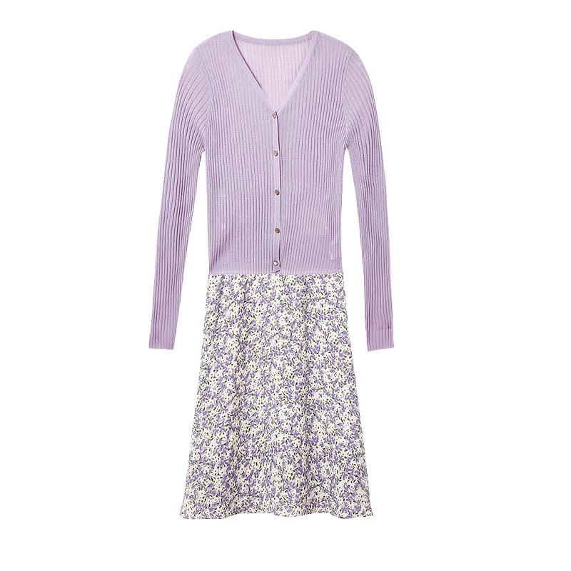 Женский вязаный кардиган и комплект с цветочным топом-платьем Qiushui Yiren M