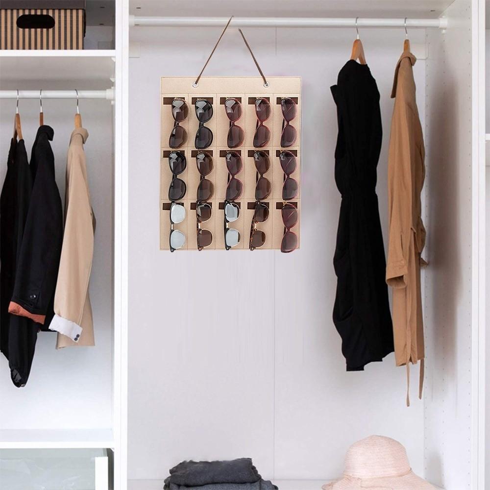 2Pcs 15 Slots Sunglasses Display Hanging Bag Wall-Mounted Hairhoop Storage Holder  Rack