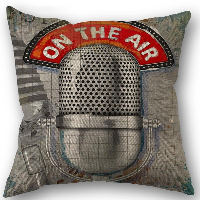 Music Style Throw Pillow Cover Guitar Microphone Headphone Theme Decorative Square Linen Cushion Cover 18X18 Inch One Sides