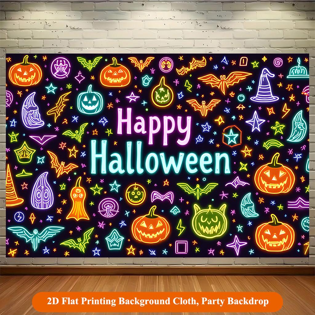1 piece of 2D Flat background fabric, background fabric for celebrating Halloween with pumpkins flying, polyester