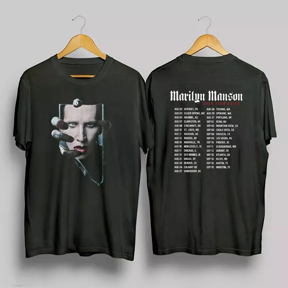

Marilyn Manson Summer 2024 US Tour 2 Side Black Unisex Tshirt Reprint S5XL Unisex T-Shirt XXXXL