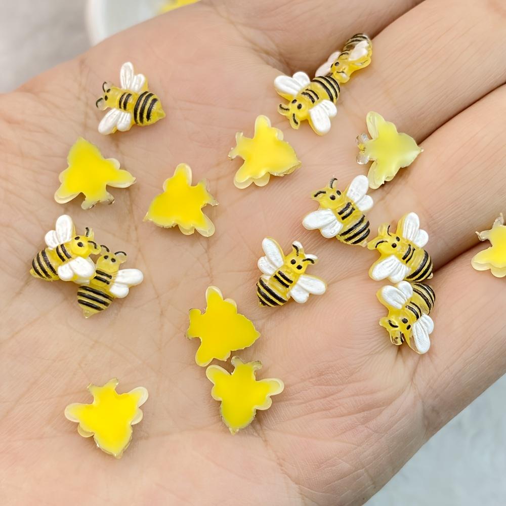 50Pcs New Cute Mini Bee Resin Statue Crafts Flat Ornaments Jewelry Making Hair Salon Nail Accessories, Bee Nail Art Charms
