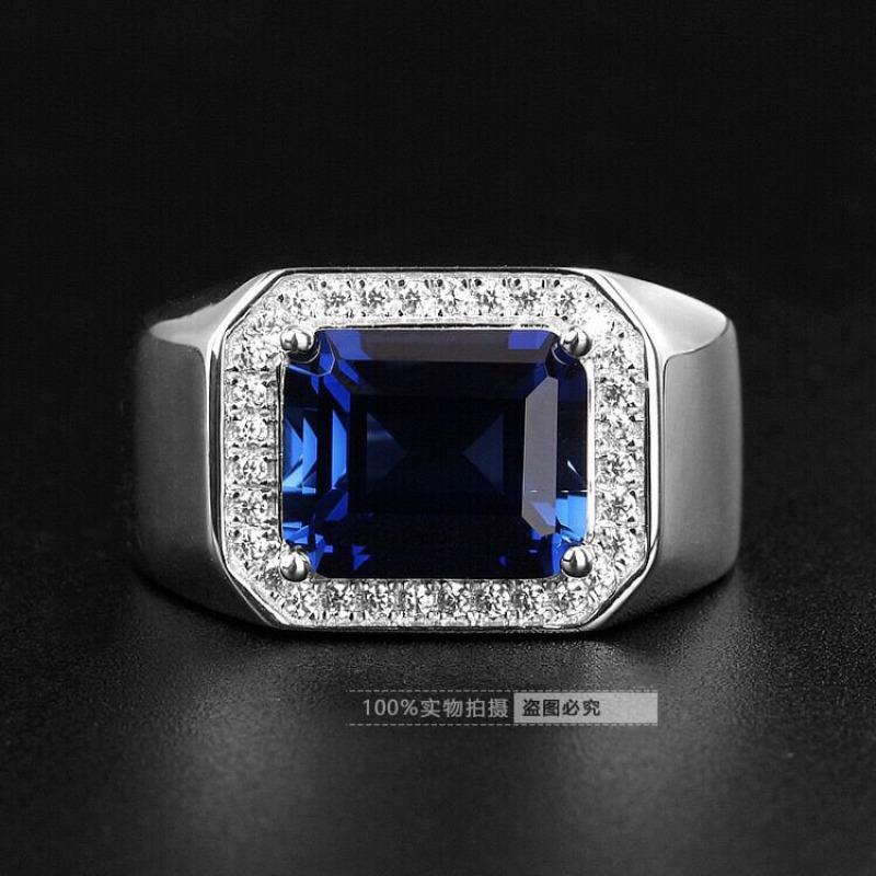 Solitaire Male 5ct Lab Emerald Sapphire Ring 925 Sterling Silver Engagement Wedding Band Rings for Men Moissanite Party Jewelry