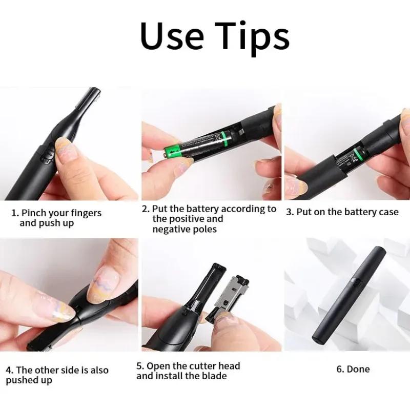 Electric Eyebrow Trimmer Razor Brow Shaping Portable Shaving with Washable Hair Trimmer Razor Duals Cutter Head Design Tools