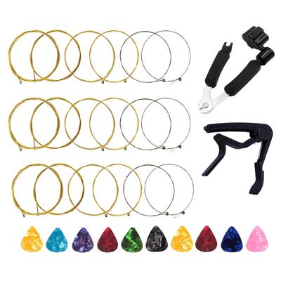3 Full Sets of Acoustic Guitar Strings with 1 Guitar 1 Guitar Stringing Tool and 10 Guitar Picks Capo,