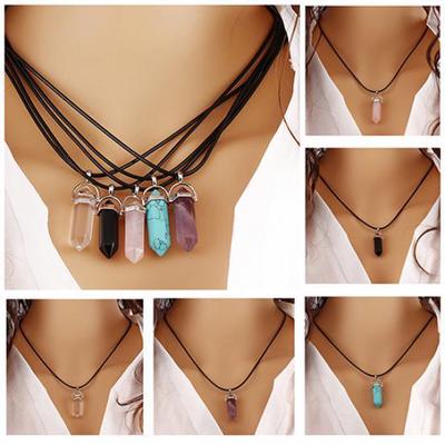 Faux Gemstone Rock Natural Quartz Healing Point Chakra Reiki Pendant Rope Necklace