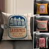 Cute Coastal Charm SardineS Pillow Case Natural Linen Organic Fabric Double-Sided Printing Sofa Home Decor Cushion Cover