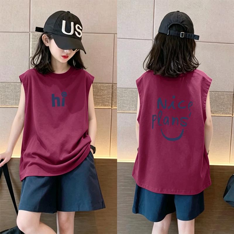 2026 Summer Collection: Stylish Pure Cotton Sleeveless Vest for Medium and Older Girls