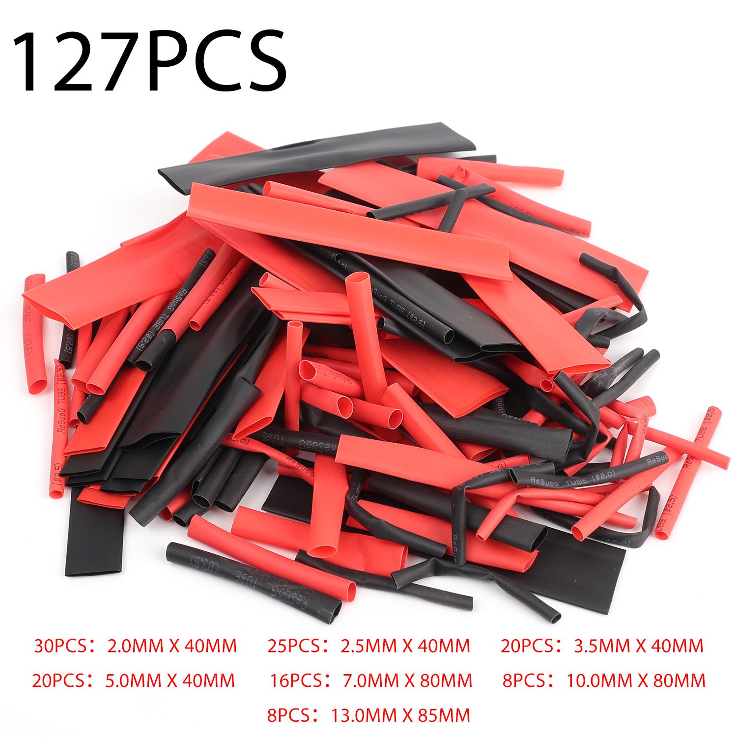 

127PCS Heat Shrink Tubing Assortment Black Red Polyolefin Tube for Car Cable Wire Sleeving Wrap Kit Protecting Electrical Wires