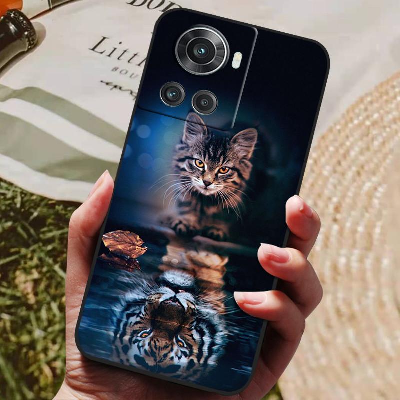 Pour OnePlus 10R 5G Coque Noir Silicone Souple Housse de Téléphone Pour OnePlus 10R Coque OnePlus10R 1+ 10 R Coques Arrière Lion Loup Coque Funda