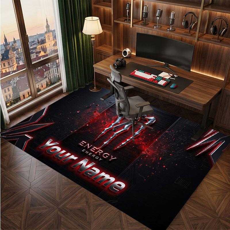 Monster Energy Personalized Crystal Velvet Carpet, Customized Name Text Soft Anti‑Slip Rug for Living Room Bedroom