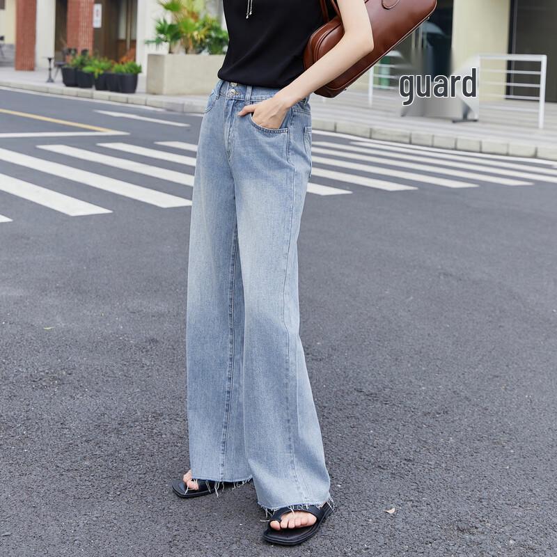 Qushui Yiren Women's Straight Wide-Leg Denim Pants