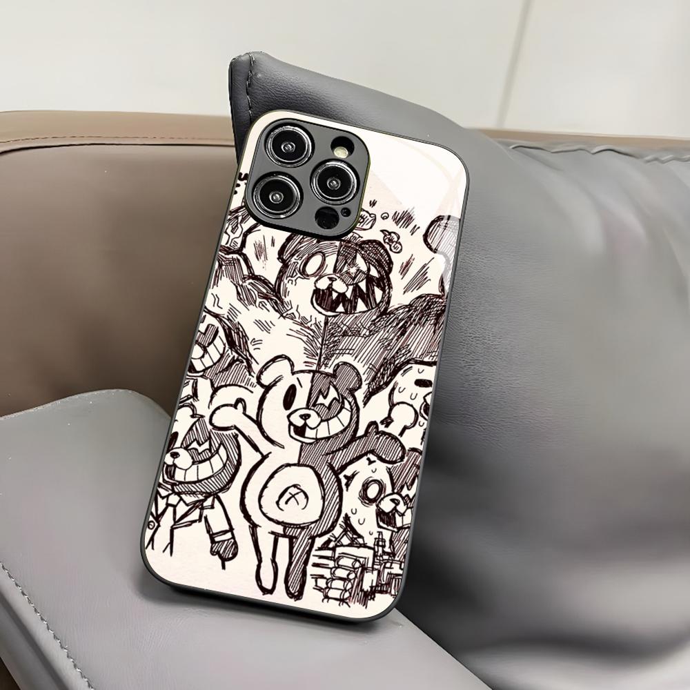 D-Danganronpa Monokuma Phone Case for Iphone 17 Air 16 15 14 12 11 13 Pro Max Mini X Xr Xs Puls Black Glass Cover