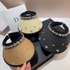 Summer New Empty Top Hat Women's, French Celebrity Rhinestone Sun Hat Outdoor Vinyl UV Protection Sun Hat
