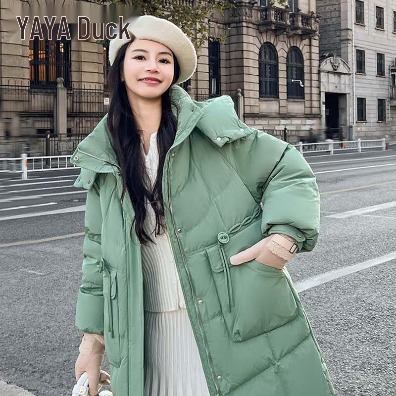 YAYA Women's Long Hooded Duck Down Puffer Jacket