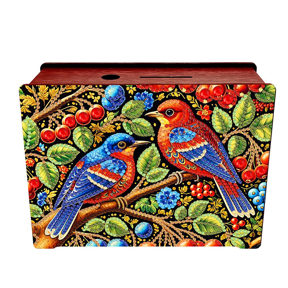 Creative 5D DIY Diamond Painting Money Saving Box Desktop Diamond Art Kits Wooden Coin Bank Storage Box for Home Decor and Gift