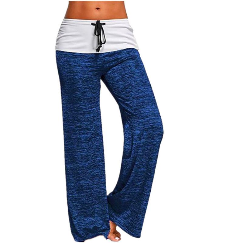 Hot Dames Kleurblok Wijde Pijpen Yoga Broek Midden Taille Losse Lange Broek Hofbroek Dames Sportbroek Trekkoordbroek