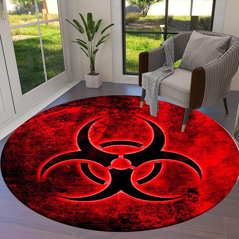 1 st Biologiskt risk-symbol Rund matta, Tillverkad av polyester, Perfekt för att dekorera kontorsstolar, Vardagsrum, Livlig dekorativ matta