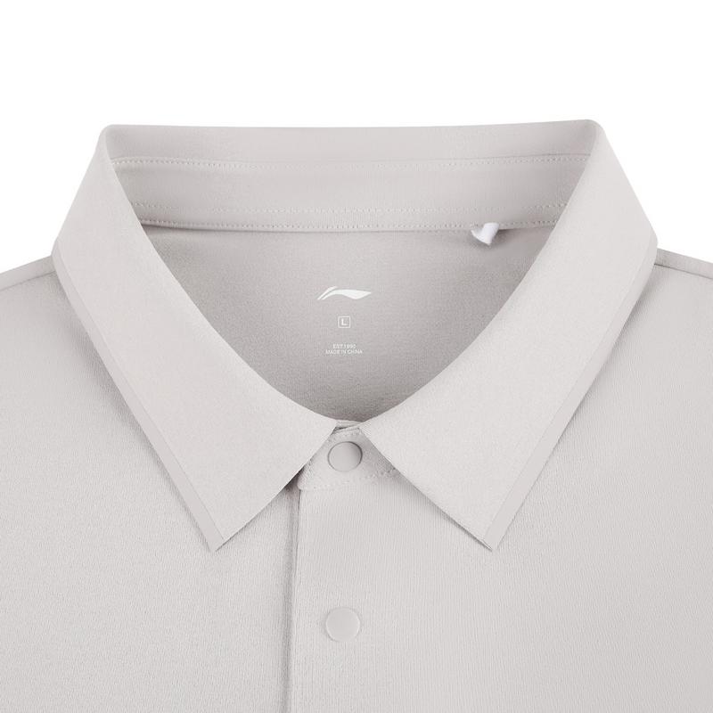 Li-Ning Casual Fashion Commuting Solid Color Comfortable Breathable Short Sleeve Polo Shirt Men tops Smoke-Gray APLW239-3