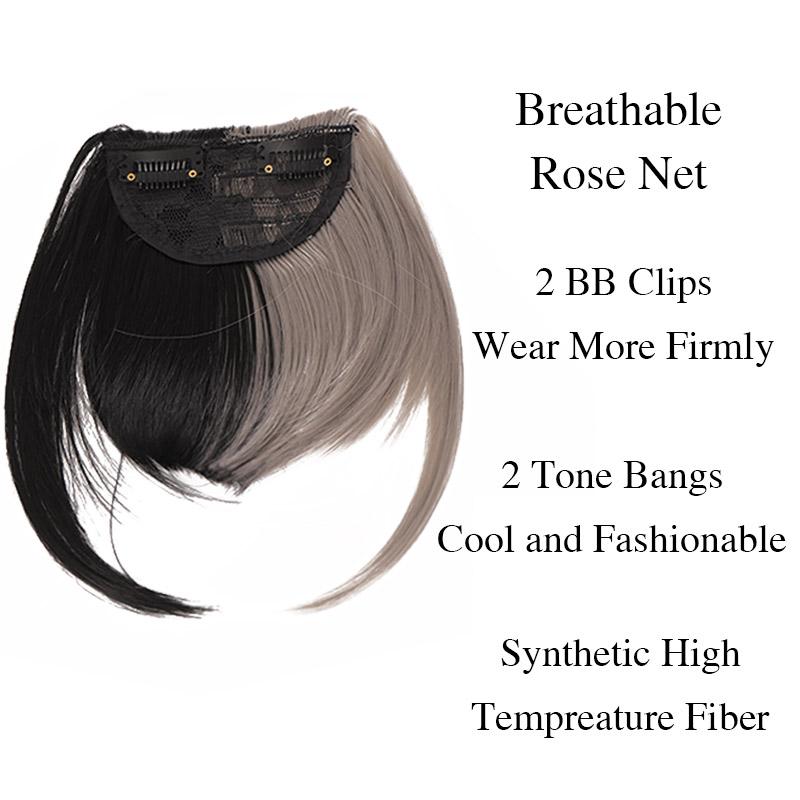 Synthetische Faser, zweifarbig, Fransen, Clip-in-Haarteile, Pony-Erweiterungen, Haar-Styling-Zubehör, Haarteile, Party und Alltag