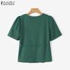 ZANZEA Women Casual V-Neck Summer Short Sleeve Blouse
