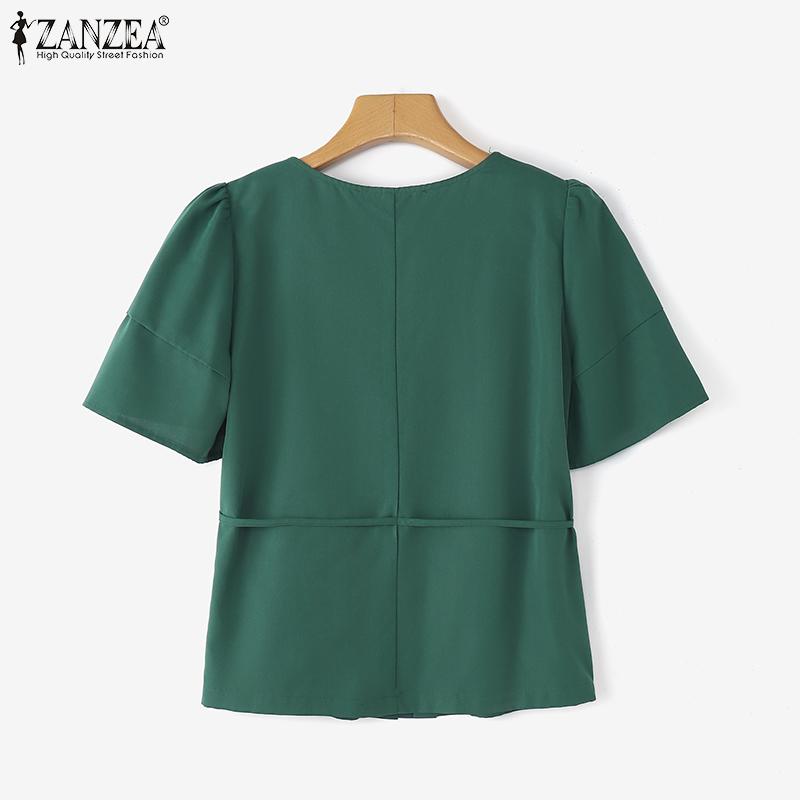 ZANZEA Women Casual V-Neck Summer Short Sleeve Blouse