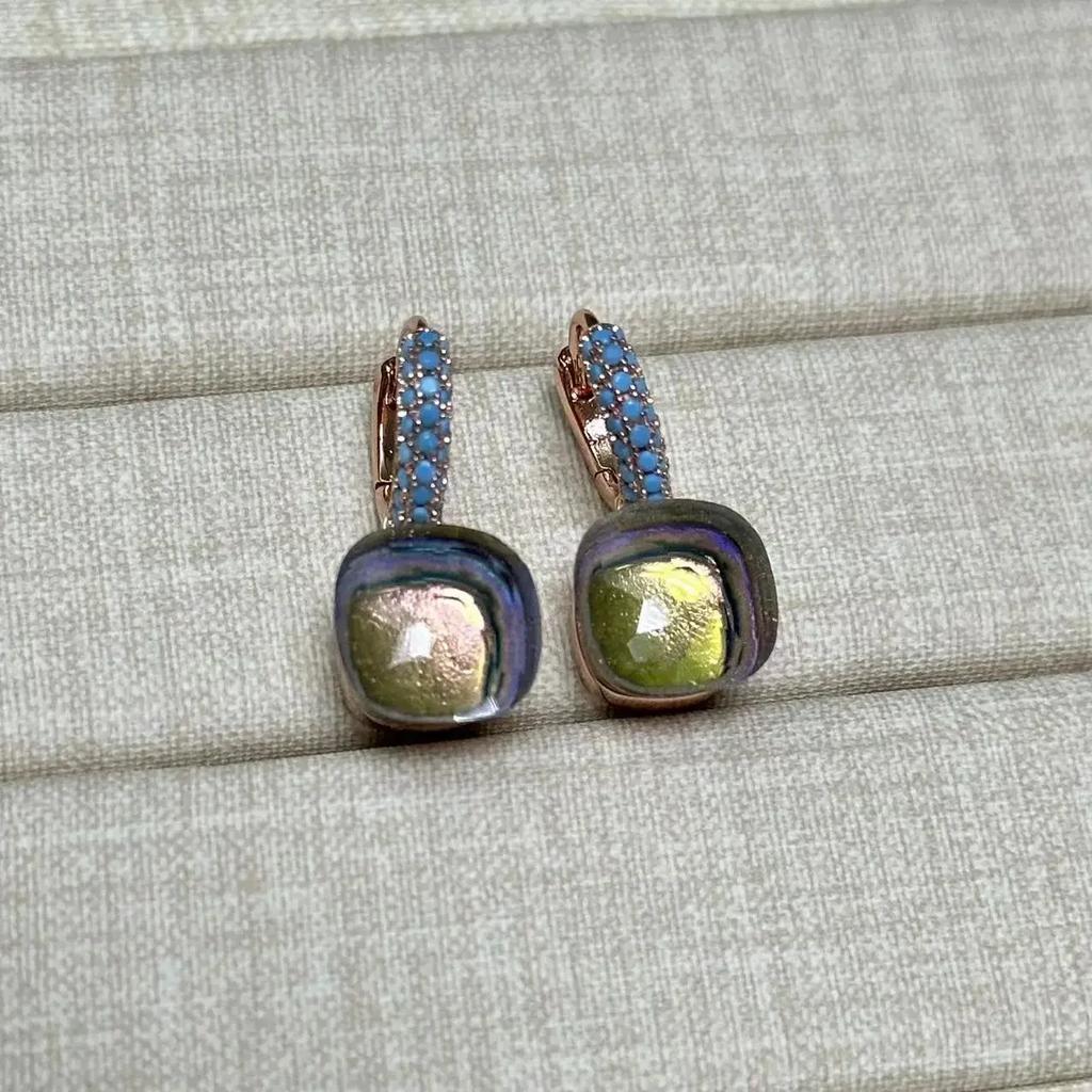 Boucles d'oreilles Nudo 10,6 mm Incrustées de Turquoise Zircon Pour Femmes Topaze Bleue Pendantes Carrées en Cristal Boucle d'oreille Bijoux de Mode Cadeau