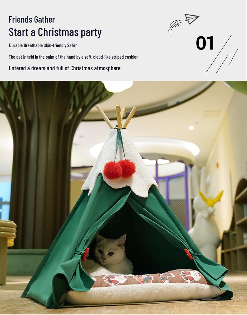 Warm Winter Holiday Cat & Dog Bed: Luxury Semi-Enclosed Thickened Sleeping House